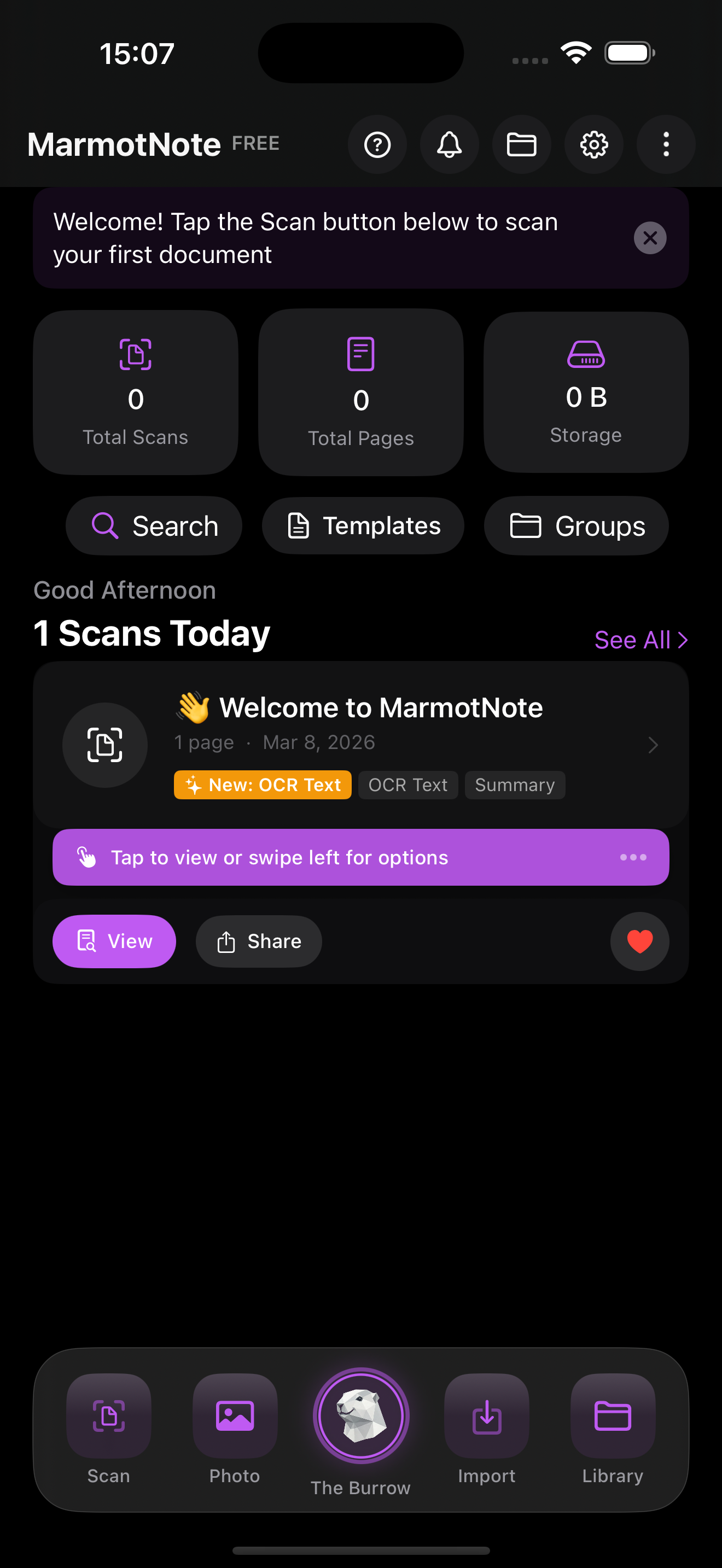 MarmotNote home screen